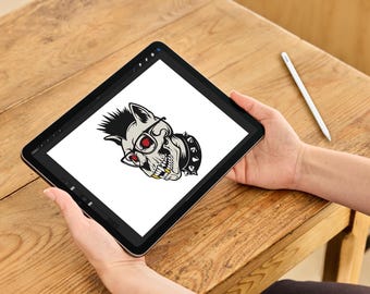 Punk Skull Cat Digital Art: Edgy Graphic (PNG, SVG, PDF)