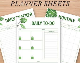 Monstera Plant-Themed Daily and Monthly Planner Printables | PDF Download | Aesthetic Greenery Organizer & To-Do List | Instant Download