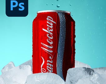Ice-Cold 12oz Can Mockup: Editable PSD for Beverage Branding (Digital Download)