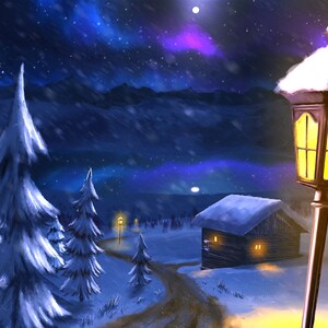 Original Snowy Christmas Art Print / Fantasy Digital Landscape Art / Cottage Snowscape / Wall Decor Print (Poster) Perfect Christmas Gift