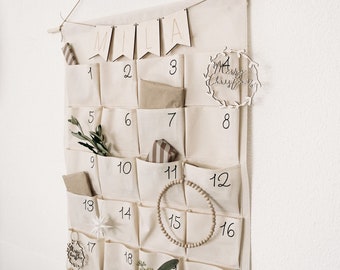 Personalisierter Adventskalender aus Stoff + Wimpelkette zum Aufhängen | Adventskalender zum Befüllen aus Stoff | Adventskalender modern