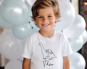 T-shirt Dino avec nom et numéro I T-shirt pour enfants personnalisé I Dino fête T-Rex Stegosaurus Bronchosaurus I anniversaire I garçon