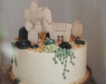 Cake topper ensemble alpaga | Anniversaire I Caketopper Cactus | Cadeau | gâteau d'anniversaire