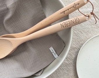 Servierlöffel Holz Miteinander Genießen (2er Set) I Salatbesteck Holz I Geschenk Hochzeit