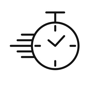 Puede incluir: Dibujo en blanco y negro de un cronómetro con un efecto de avance rápido. El cronómetro tiene un diseño simple con una esfera y un asa.