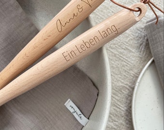 Servierlöffel Personalisiert (2er Set) I Salatbesteck Holz I Geschenk Hochzeit