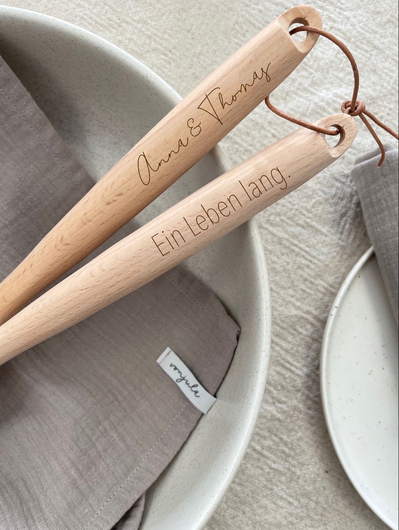 Servierlöffel Personalisiert 2er Set I Salatbesteck Holz I Geschenk Hochzeit Bild 1