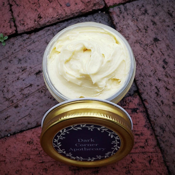 Whipped shea & coconut oil moisturizing body butter with vitamin E, 10 oz - all natural ingredients. Made with olive, jojoba, or almond oil