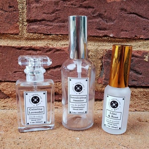 Perfume eau de toilette fragrance sprays - essential and fragrance oil body scents made with alcohol and distilled water