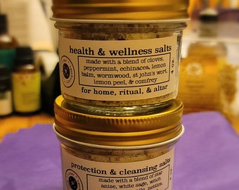 Ritual Salts for bath, home & altar - 2 and 4 oz options. Made with fresh and dried herbs, flowers; pure sea, Himalayan, and epsom salts