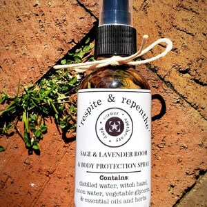 Sage and Lavender Room & Body Protection + Cleansing Spray - 2 or 4 oz Spray w 80 proof unscented alcohol, distilled water, essential oils