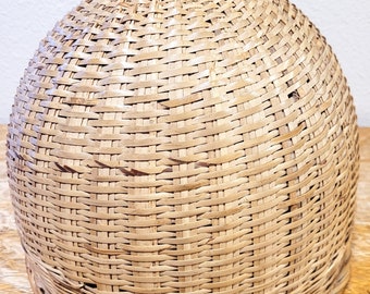 Vintage Natural Wicker Dome Lamp Shade / Attached Harp Split Rattan Lamp Shade