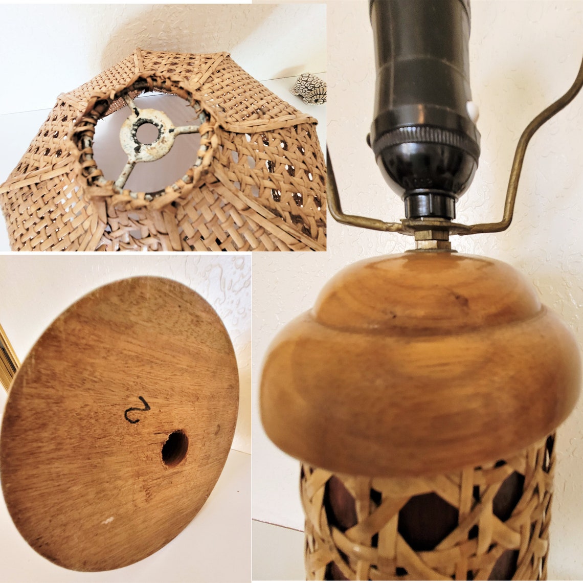 RARE Cane Table Lamp w/ Umbrella Shade / 1970s Hippie Style Etsy