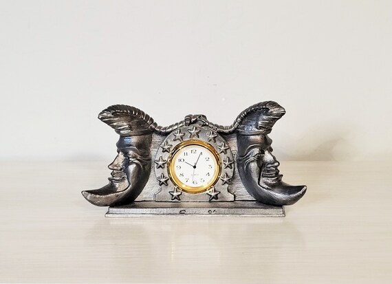 Vintage Ricker Pewter Clock 1995 Sleeping Man in the Moon / - Etsy