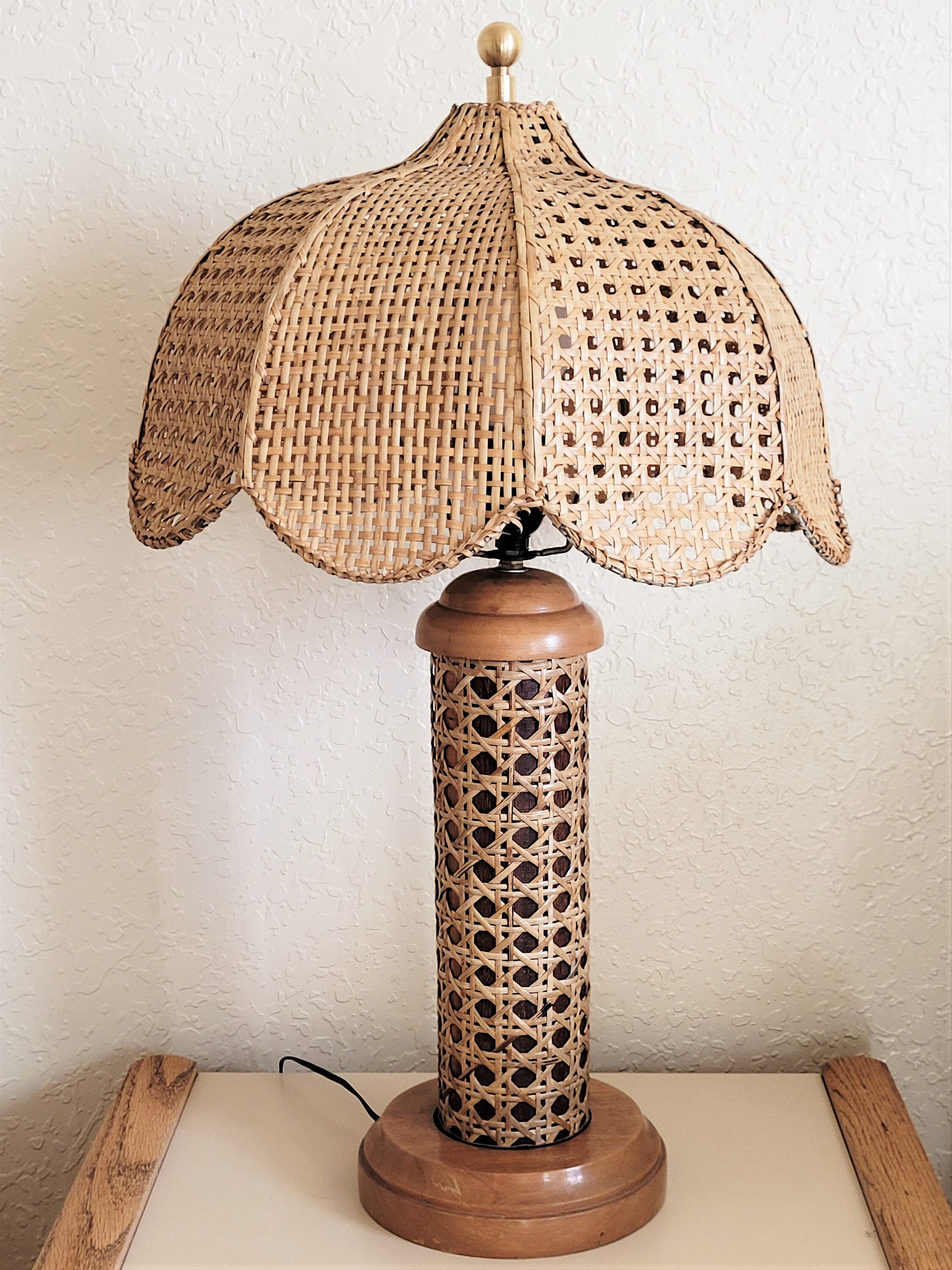 RARE Cane Table Lamp w/ Umbrella Shade / 1970s Hippie Style Etsy
