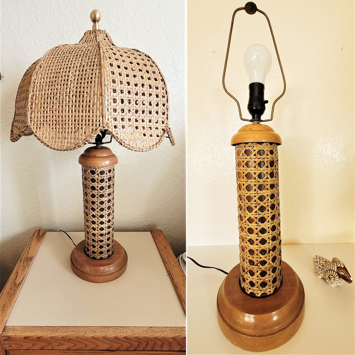 RARE Cane Table Lamp w/ Umbrella Shade / 1970s Hippie Style Etsy