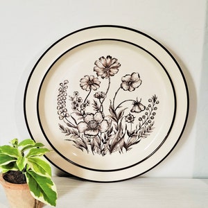 Vintage Design Four by Sango Indian Summer Stoneware Chop Plate/ Wildflower Brown Flowers Floral Stoneware Platter / Sango Serving Platter