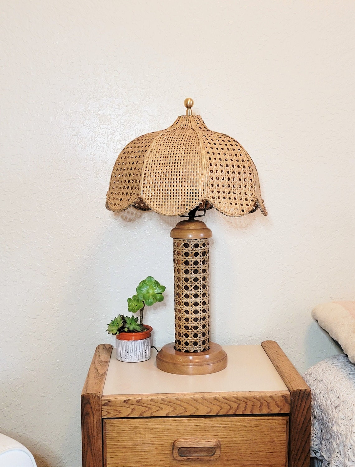 RARE Cane Table Lamp w/ Umbrella Shade / 1970s Hippie Style Etsy