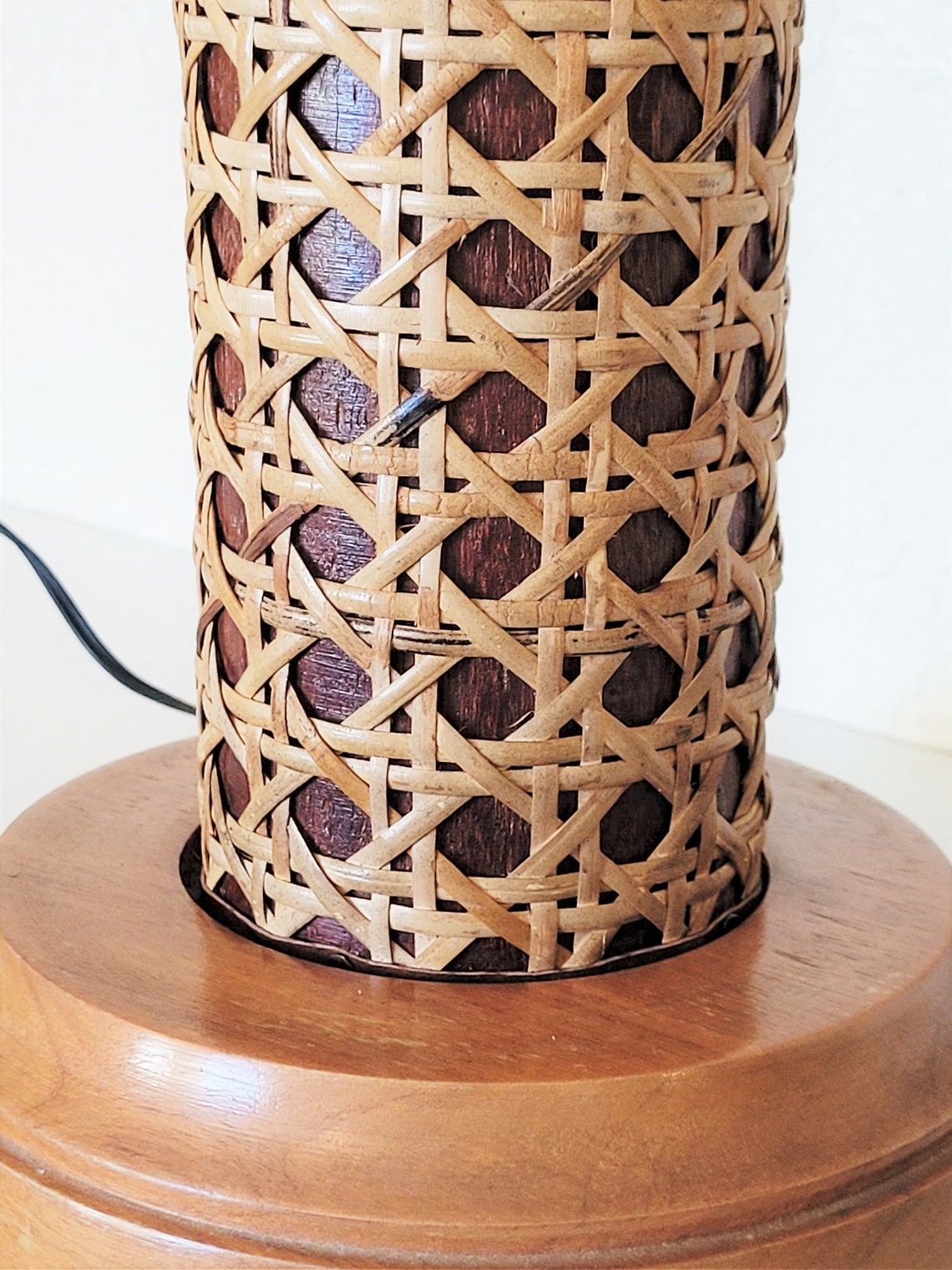 RARE Cane Table Lamp w/ Umbrella Shade / 1970s Hippie Style Etsy