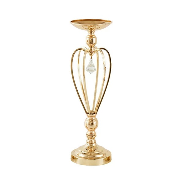 9031-Gold Fortune Metal Candle Holder | Faux Crystal Heart Shape Candlelight Stand | Wedding Prop Ball Shelf Flower Table stand.