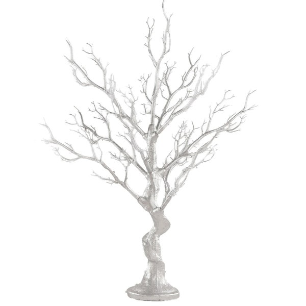 9004-Silver Silky Silk Metallic Silver Manzanita Centerpiece Tree| Wedding Centerpieces| Events Home Decor| Hanging Tealight Candle Holder.