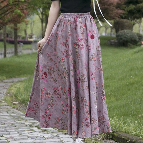 Summer Cotton Skirt Casual Loose Skirts Aline Pleated Elastic Etsy