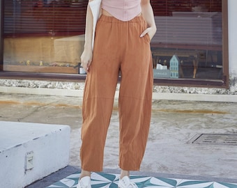Summer Women Elastic Waist Cotton Pants Soft Casual Loose Boho Trousers Wide Leg Pant Customized Plus Size Pants Linen Spring Pant