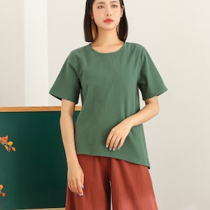 Women's Summer Cotton Tops Short Sleeves Blouse Irregular Casual Loose Kimono Customized Shirt Top Plus Size Clothes Linen