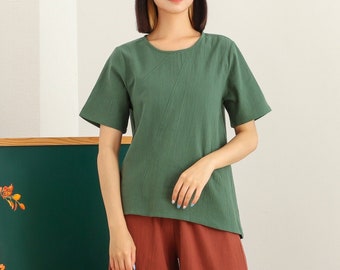 Women's Summer Cotton Tops Short Sleeves Blouse Irregular Casual Loose Kimono Customized Shirt Top Plus Size Clothes Linen