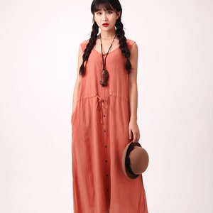 Summer Dress Cotton Dress Sundress Casual Loose Tunics Sleeveless Robes Midi Dresses Customized Dress Plus Size Clothing Linen Dress image 1