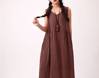 Summer Cotton Dress Soft Casual Loose Tunics Sundress Sleeveless Robes Maxi Dresses Customized Dress Plus Size Clothing Linen