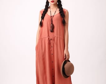 Summer Dress Cotton Dress Sundress Casual Loose Tunics Sleeveless Robes Midi Dresses Customized Dress Plus Size Clothing Linen Dress