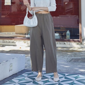 Summer Elastic Waist Cotton Pants Soft Casual Loose Trousers Wide Leg Pant Customized Plus Size Pants Linen Spring Pant