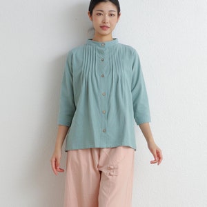 Women's Summer Cotton Tops 3/4 Sleeves Blouse Casual Loose Kimono Customized Shirt Top Hand Made Plus Size Clothes Linen image 1