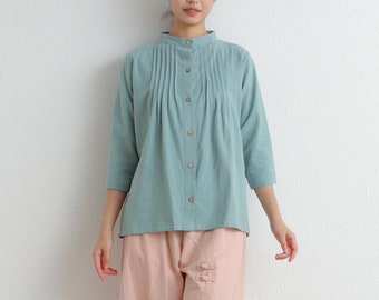 Women's Summer Cotton Tops 3/4 Sleeves Blouse Casual Loose Kimono Customized Shirt Top Hand Made Plus Size Clothes Linen