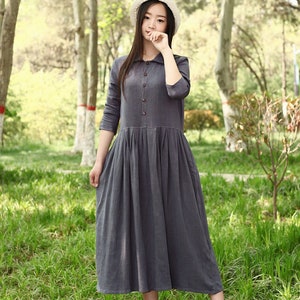 Winter Heavier Cotton Fabric Dress Fall Dress Thicker Warm Dress Long Sleeves Outwear Dresses Tailored XS-6XL (HandMade Custom Plus Size)