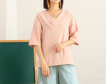 Summer Cotton Tops Women's Shirt Short Sleeves Blouse Irregular Casual Loose Kimono Customized Shirt Top Plus Size Clothes Linen