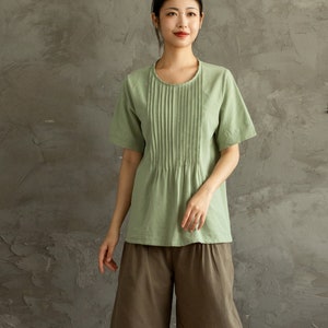 Summer Cotton Tops Short Sleeves Blouse Casual Loose Kimono Customized Shirt Top Hand Made Plus Size Clothes Linen Women