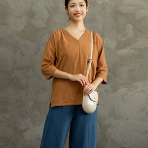 Women's Summer Cotton Tops Half Sleeves Blouse Casual Loose Kimono Customized Shirt Top Hand Made Plus Size Clothes Linen image 3