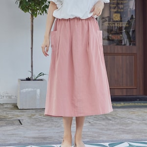 Summer Cotton Skirts A-line Pleated Casual Loose Elastic Waist Skirt Flared Midi Skirts Customized Plus Size Skirt Boho Linen skirt