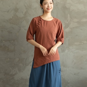 Women&#39;s Summer Cotton Tops Short Sleeves Blouse Irregular Shirt Casual Loose Kimono Customized Shirt Top Plus Size Clothes Linen