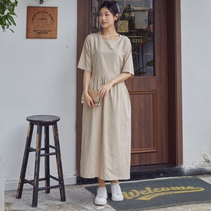 Summer Cotton Dress Soft Casual Loose Tunics Half Sleeves Dresses Robes Maxi Dresses Customized Dress Plus Size Clothing Linen