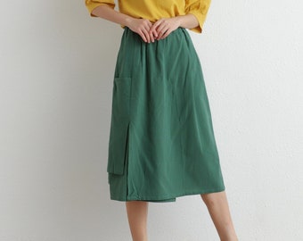 Summer Cotton Skirt Casual Loose Skirts A-line Pleated Elastic Waist Skirt Flared Midi Skirts Customized Plus Size Skirt Boho Linen Skirt