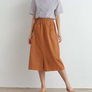 Casual Loose Summer Cotton Skirts A-line Pleated Elastic Waist Skirt Flared Midi Skirts Customized Plus Size Skirt Boho Linen
