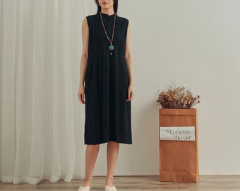 Summer Cotton Dress Casual Loose Tunics Sundress Sleeveless Shirt Robes Midi Dresses Customized Dress Plus Size Clothes Linen Dress