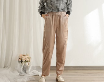 Corduroy Pant Elastic waist pants Soft Velvet pants for women Loose long pants wide Leg trousers plus size pants Spring Winter Fall Pant