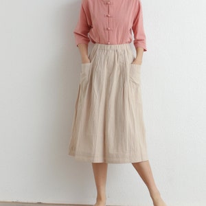 Summer Cotton Skirt Casual Loose Skirts A-line Pleated Elastic Waist Skirt Flared Midi Skirts Customized Plus Size Skirt Boho Linen image 1