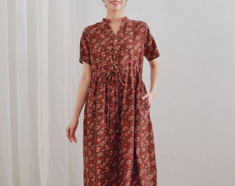 70% Sale Summer Dress Soft Printed Cotton Dress Shirt Floral Dress Casual Tunics Short Sleeves Dress