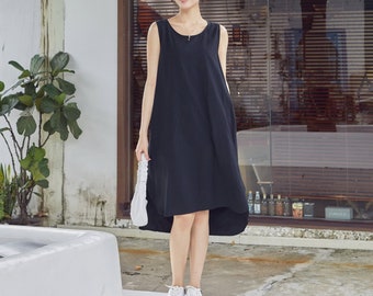 Summer Cotton Dress Casual Loose Tunics Sundress Sleeveless Shift Robes Midi Dresses Customized Dress Plus Size Clothes Linen