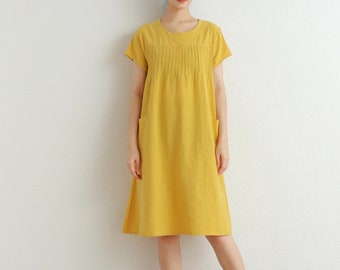 Summer Cotton Dress Shirt Casual Loose Dress Tunics Short Sleeves Robes Knee Dresses Customized Dress Plus Size Clothing Linen